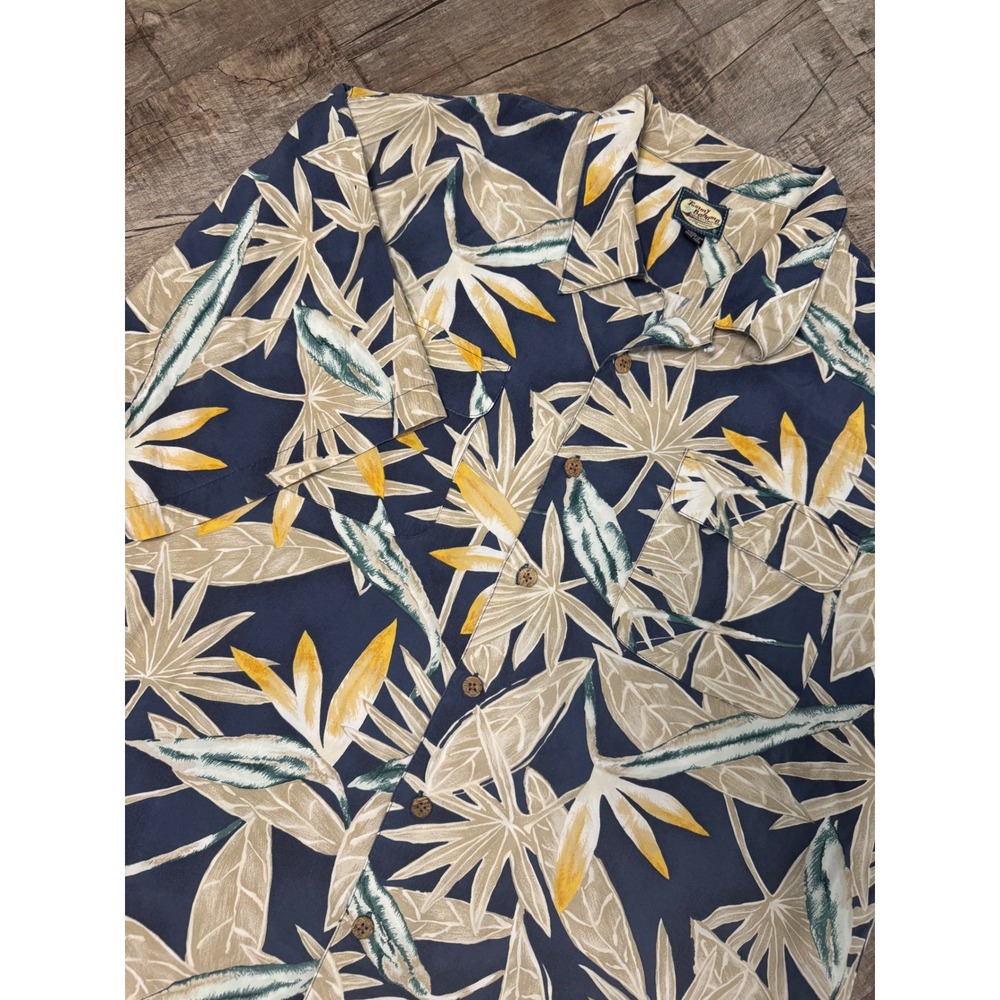 Tommy Bahama Mens XXL Blue Tropical Bird of Paradise Rayon Camp Shirt 2 Pocket